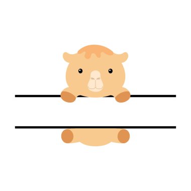 Cute camel split monogram. Funny cartoon character for shirt, scrapbooking, print, greeting cards, baby shower, invitation, home decor. Bright colored childish stock vector illustration.