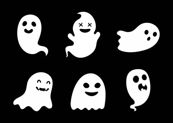 Set Cute Ghosts Scary Horror Design Decoration Halloween Party Cartoon — Vector de stock