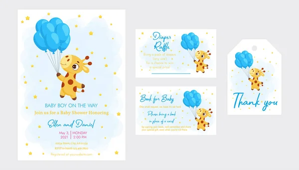 Tarjeta Invitación Para Fiesta Imprimible Baby Shower Niño Bebé Camino — Vector de stock