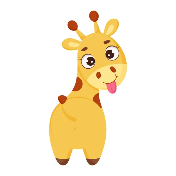 Söt Liten Giraff Visa Tunga Rolig Tecknad Karaktär För Tryck — Stock vektor