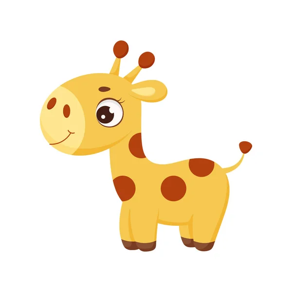 Funny Little Standing Giraffe Cute Cartoon Character Print Greeting Cards — Stock Vector