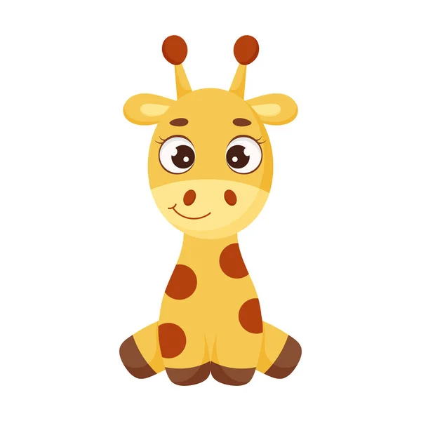 Jolie Petite Girafe Assise Personnage Dessin Animé Drôle Pour Imprimer — Image vectorielle