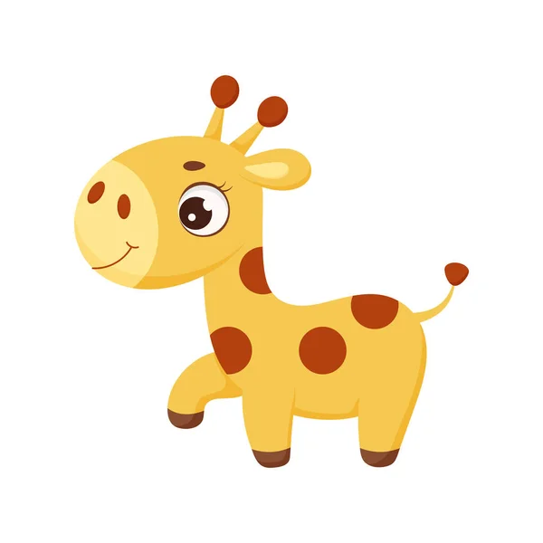 Cute Little Standing Giraffe Funny Cartoon Character Print Greeting Cards — Stock Vector