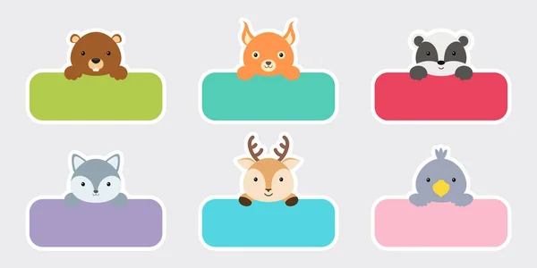 Set Etiquetas Adhesivas Para Nombre Del Bebé Lindos Animales Dibujos — Vector de stock