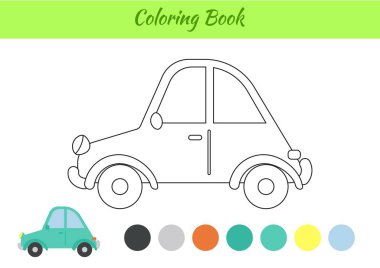 Çocuklar için boyama kitabı arabası. Okul öncesi eğitim faaliyet sayfası çocuklar ve yeni yürümeye başlayan çocuklar için. Yazdırılabilir çalışma kağıdı. Çizgi film renkli vektör çizimi.