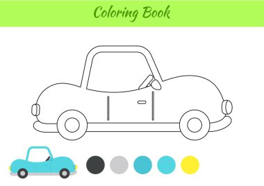 Çocuklar için boyama kitabı arabası. Okul öncesi eğitim faaliyet sayfası çocuklar ve yeni yürümeye başlayan çocuklar için. Yazdırılabilir çalışma kağıdı. Çizgi film renkli vektör çizimi.