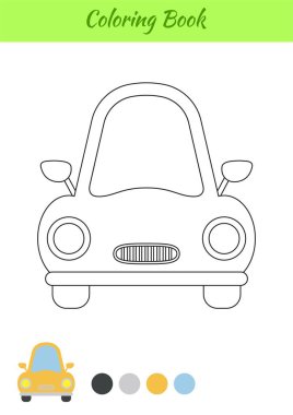 Çocuklar için boyama kitabı arabası. Yazdırılabilir çalışma kağıdı. Okul öncesi eğitim faaliyet sayfası çocuklar ve yeni yürümeye başlayan çocuklar için. Çizgi film renkli vektör çizimi.