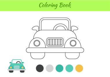 Çocuklar için boyama kitabı arabası. Okul öncesi eğitim faaliyet sayfası çocuklar ve yeni yürümeye başlayan çocuklar için. Yazdırılabilir çalışma kağıdı. Çizgi film renkli vektör çizimi.
