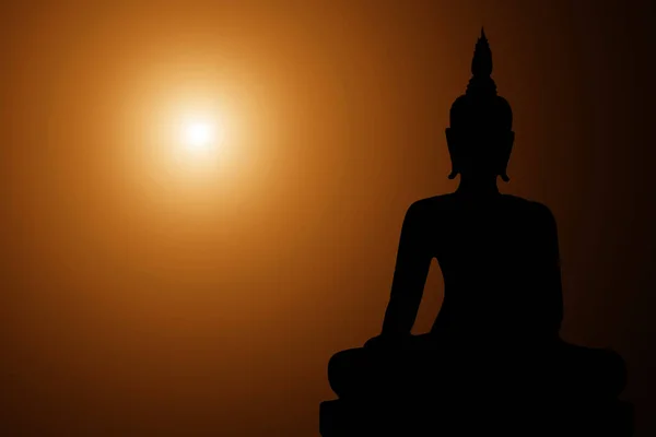 Silhouette Buddha Gyllene Solnedgång Bakgrund — Stockfoto