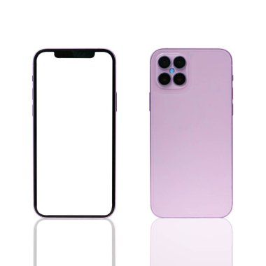 Cep telefonu konsepti, ön görüş ve arka plan izole edilmiş. Kamera, güç ve ses düğmeleri olan akıllı telefon.