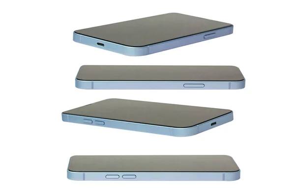 Akıllı telefon, manzaradaki çoklu görüntüleme açıları beyaz arkaplanda izole ediliyor.