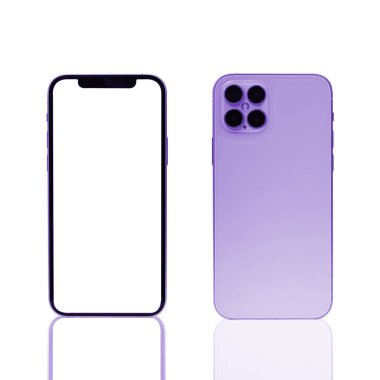 Cep telefonu konsepti, ön görüş ve arka plan izole edilmiş. Kamera, güç ve ses düğmeleri olan akıllı telefon.