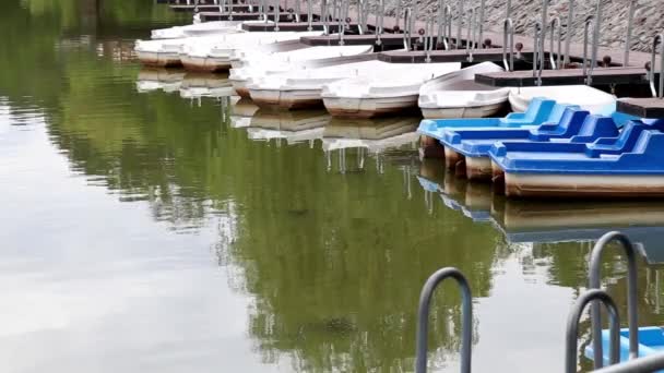 Kleine boten drijvend op lake Stockvideo