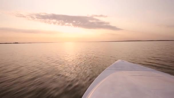 Passeio de barco de alta velocidade ao pôr do sol, ponto de vista do barco Vídeos De Bancos De Imagens Sem Royalties