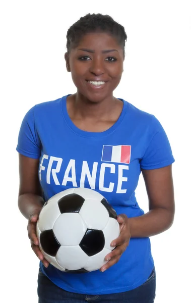 Vacker fotboll fläkt från Frankrike med boll — Stockfoto