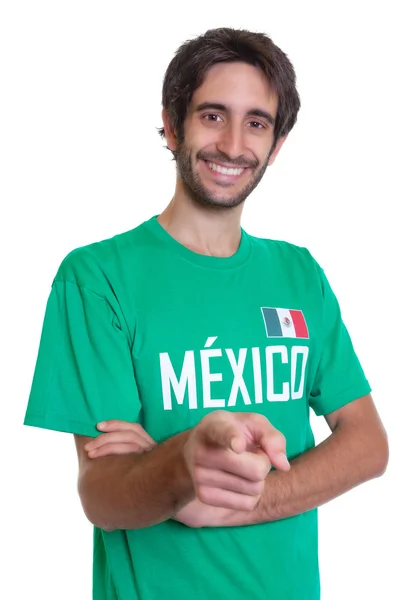 Pointing mexican sports fan with beard — Stock Photo, Image