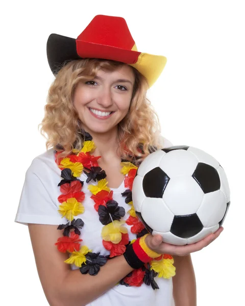 Abanico de fútbol femenino alemán con sombrero y pelota — Foto de Stock