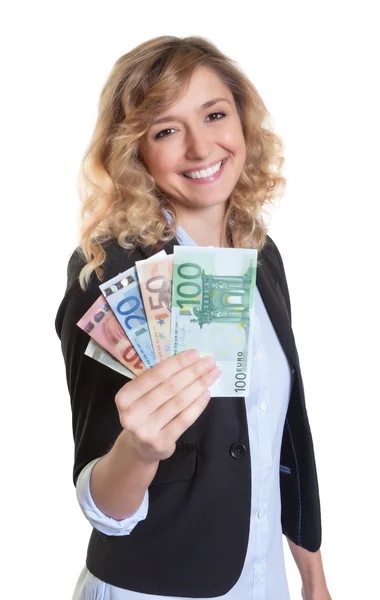 Woman with blond hair money — Stock Photo, Image