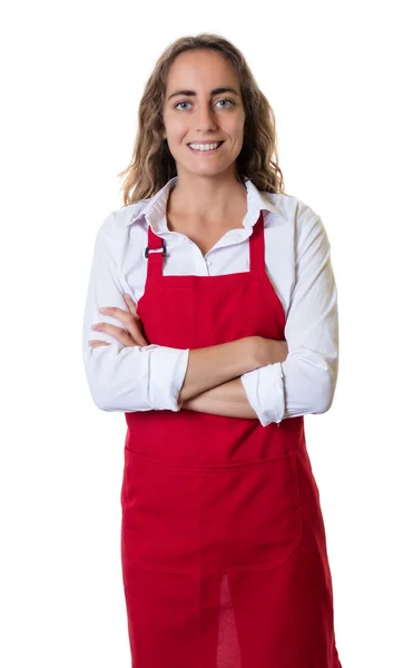 Garçonete caucasiana com braços cruzados — Fotografia de Stock