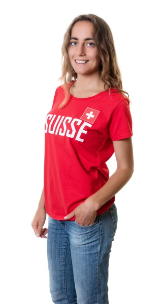 Standing female sports fan from Switzerland — Stock Photo, Image