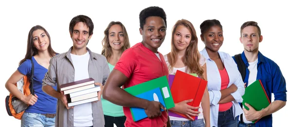 Riendo afroamericano estudiante masculino con grupo de estudiantes —  Fotos de Stock