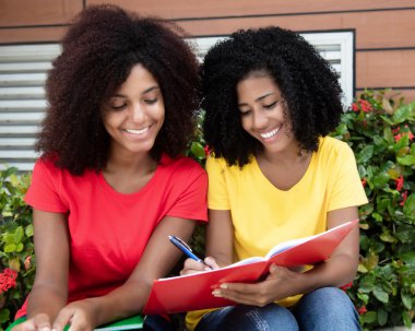 İki latin kız öğrenci öğrenme