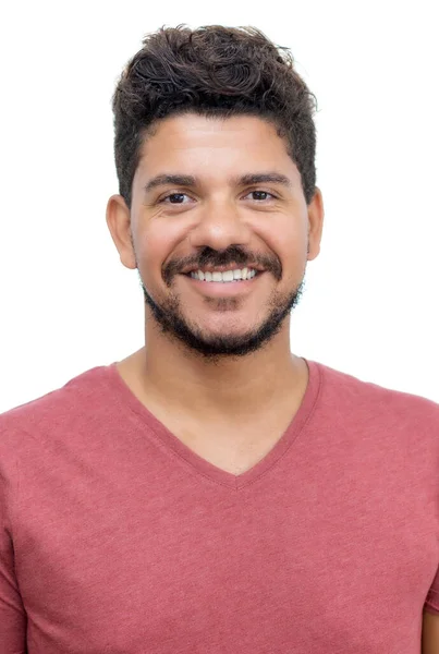 Pas Fotografie Šťastně Smějící Latinsky Americký Muž Vousem Izolovaném Bílém — Stock fotografie