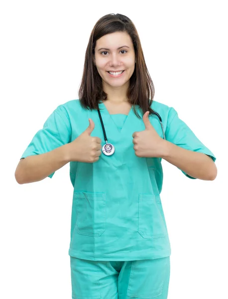 Optimistic German Female Nurse Long Hair Isolated White Background Cut — Stock Photo, Image