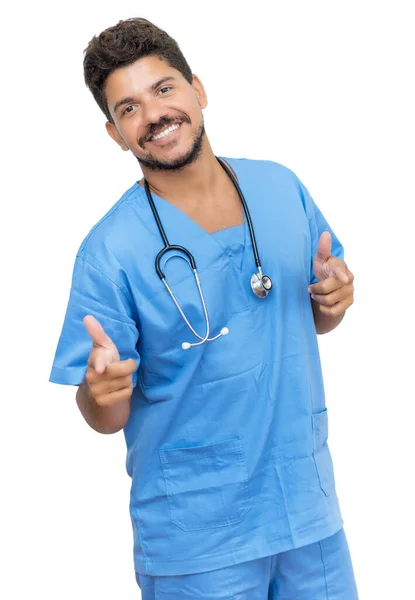 Motivierte Mexikanische Krankenschwester Bei Der Arbeit Isoliert Auf Weißem Hintergrund — Stockfoto