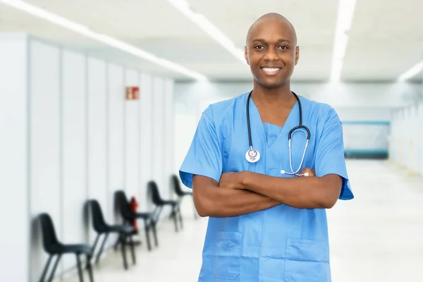 Laughing Mature Adult African American Male Nurse Vaccination Station Vacinating — Stock Photo, Image