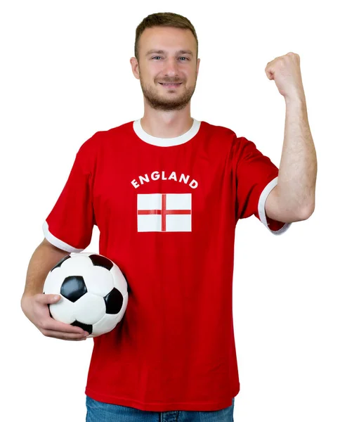 イギリスからサッカーファンを応援します ボールは白い背景に隔離されています — ストック写真