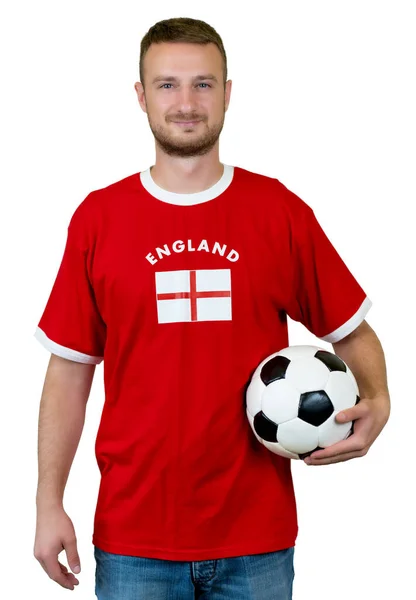 Male Football Fan England Ball Isolated White Background Cut Out — Stock Photo, Image