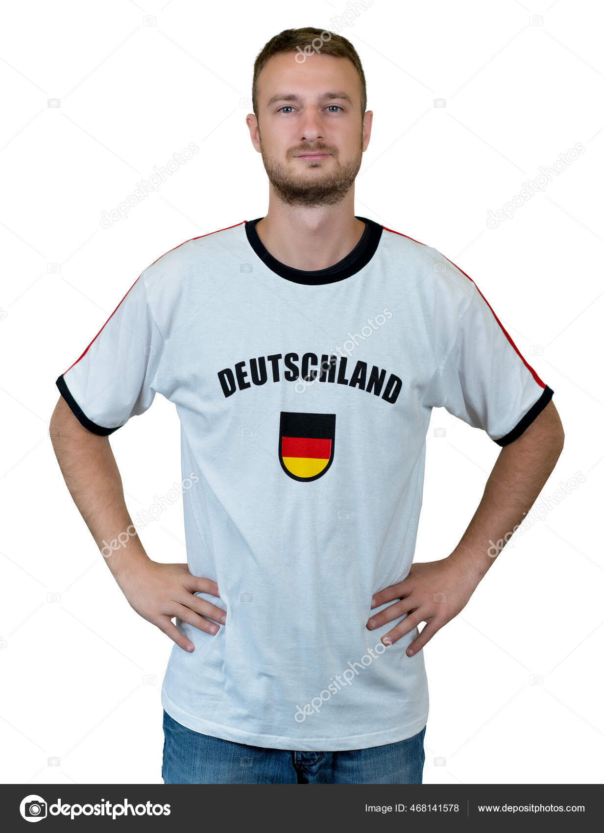 Handsome German Soccer Fan Jersey Isolated White Background Cut Out