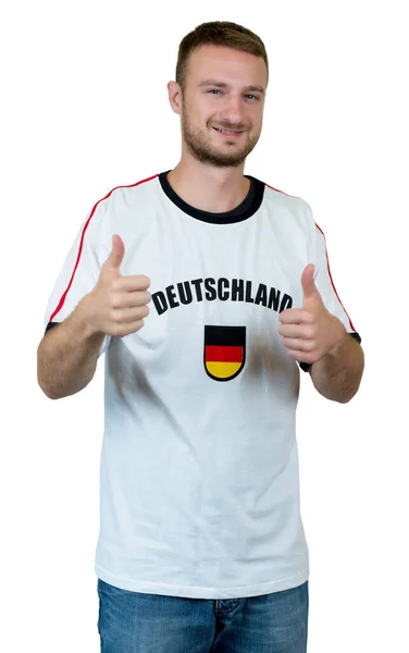 Happy German Soccer Fan Jersey Isolated White Background Cut Out — Stock Photo, Image