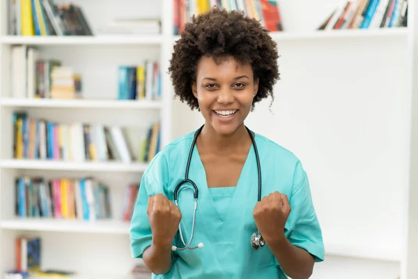 Cheering Afro American Female Nurse Work Hospital — Stock Photo, Image