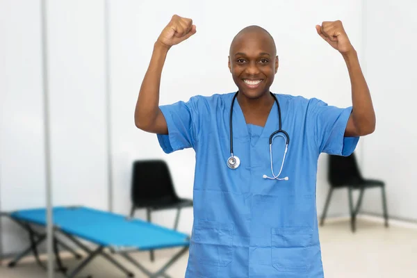 Motivated Mature Adult Afro American Male Doctor Vaccination Station Vacinating — Stock Photo, Image