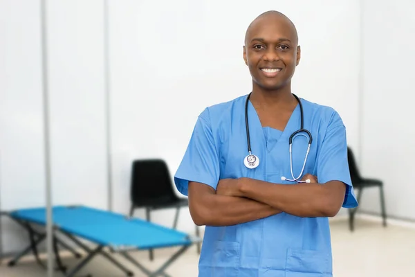 Handsome Mature Adult Afro American Male Doctor Vaccination Station Vacinating — Stock Photo, Image