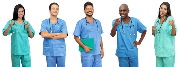 Happy Doctors Nurses Groep Van Latijns Amerikaanse Afrikaanse Kaukasische Gezondheidswerkers — Stockfoto