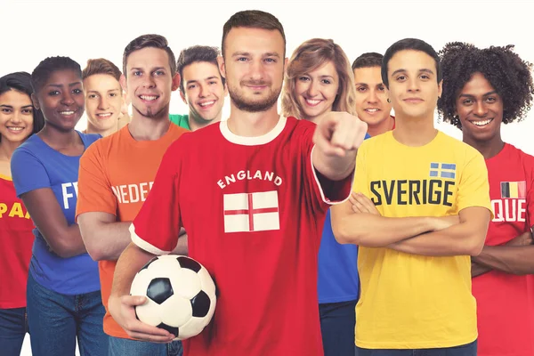 Spannende Engelse Voetbalfan Met Een Groep Andere Europese Supporters Uit — Stockfoto