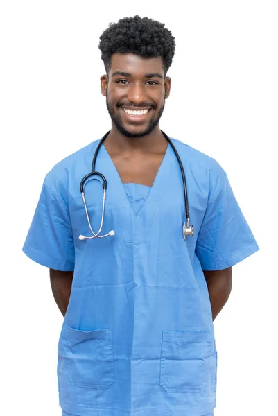 Friendly Afro American Medical Student Isolated White Background Cut Out — Stock Photo, Image