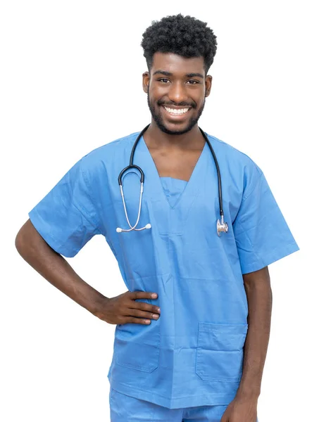 Beau Afro Américain Étudiant Médecine Isolé Sur Fond Blanc Pour — Photo