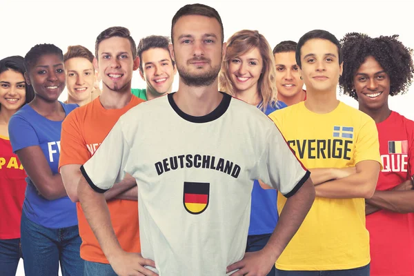 German Football Fan Group Other European Supporters Sweden Belgium Spain — Stock Photo, Image