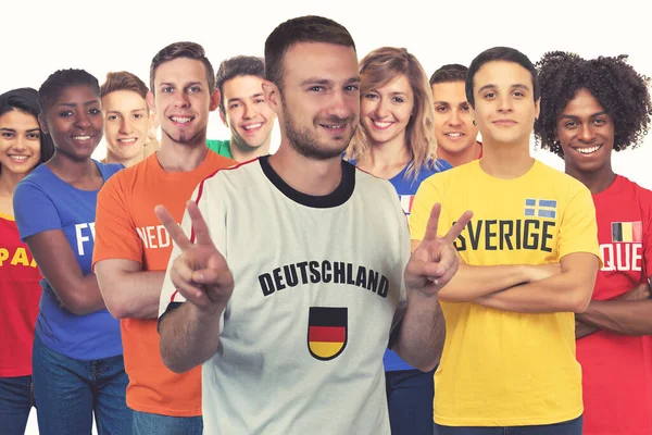 Schöner Deutscher Fußballfan Mit Anderen Europäischen Fans Aus Schweden Belgien — Stockfoto