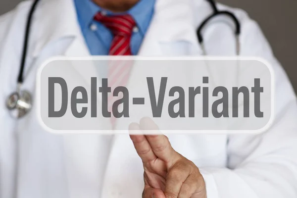 Delta Variant Doctor Touching Screen — Fotografia de Stock