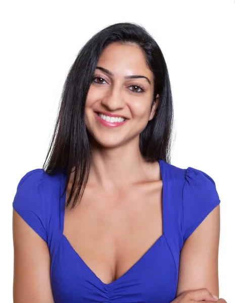 Retrato de uma mulher turca moderna em uma camisa azul — Fotografia de Stock