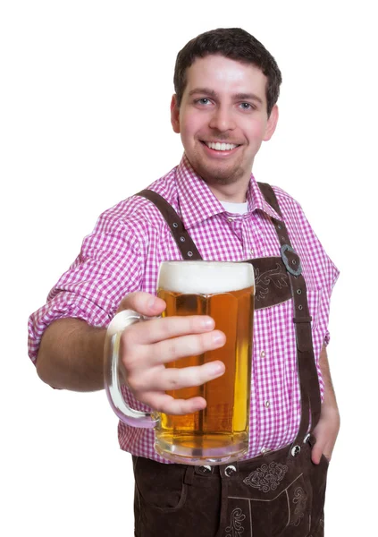 Visitante do Oktoberfest bávaro com um copo de cerveja — Fotografia de Stock