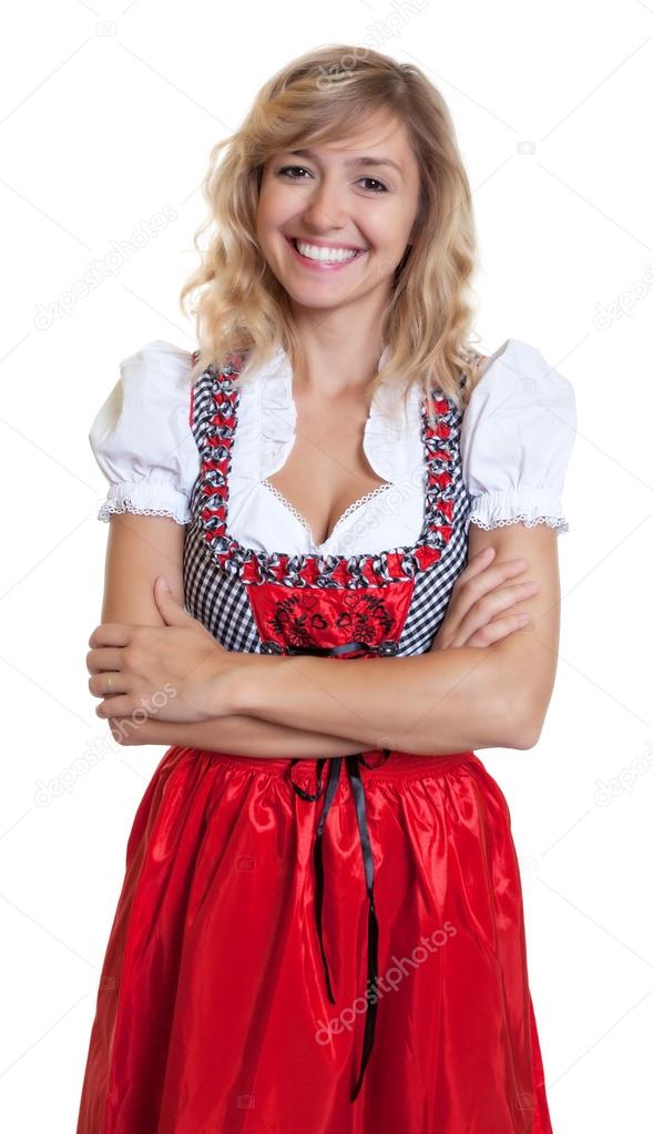 Laughing german woman in a traditional bavarian dirndl