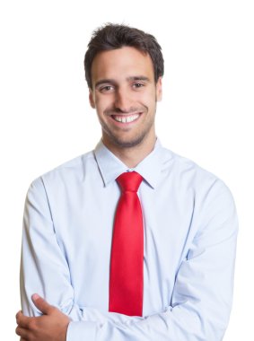 Kırmızı kravatlı işadamı gülüyor