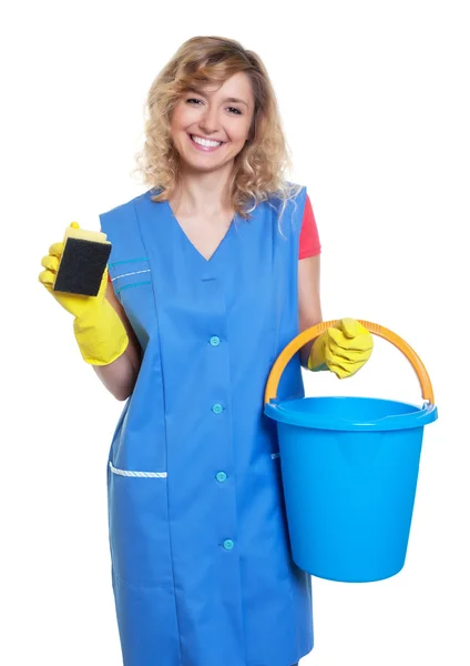 Riendo rubia ama de casa en el trabajo — Foto de Stock