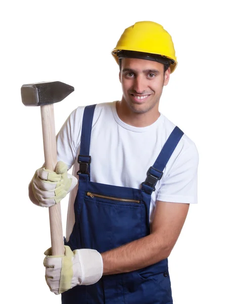 Powerful latin construction worker with sledgehammer — Stock Photo, Image